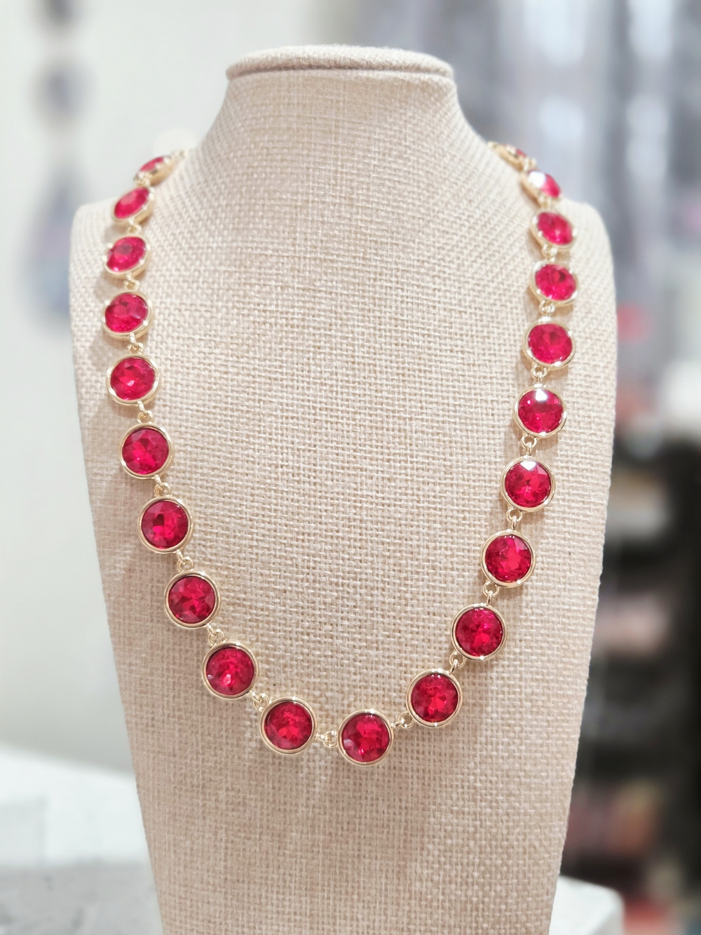 Gold-Setting Red Australian Crystal Station Necklace